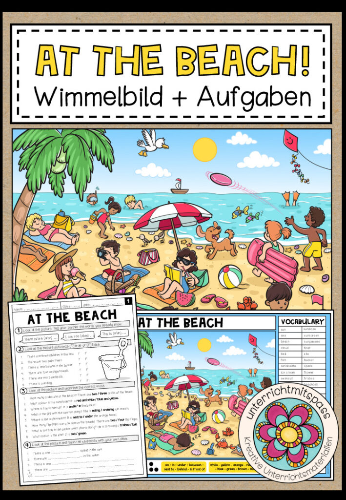 AT THE BEACH – Wimmelbild + Aufgaben (Englisch 3.-5. Schulstufe)