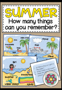 SUMMER – How many things can you remember? (16 Mini-Wimmelbildchen mit Fragen auf der Rückseite)