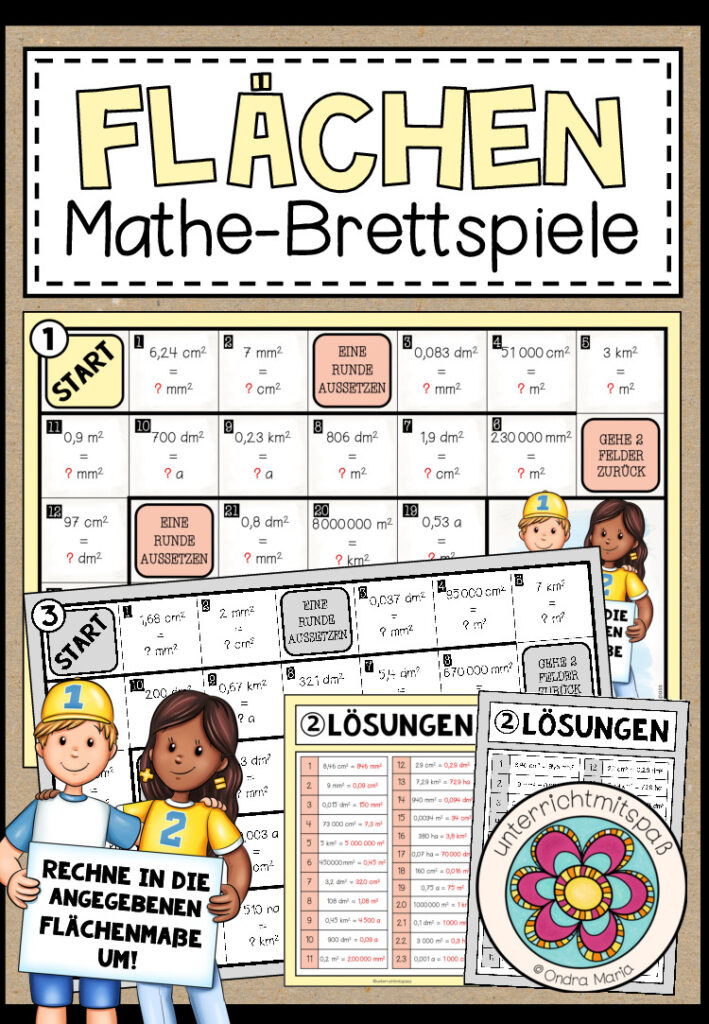 FLÄCHEN (mit Dezimalzahlen) – 3 Mathe-Brettspiele