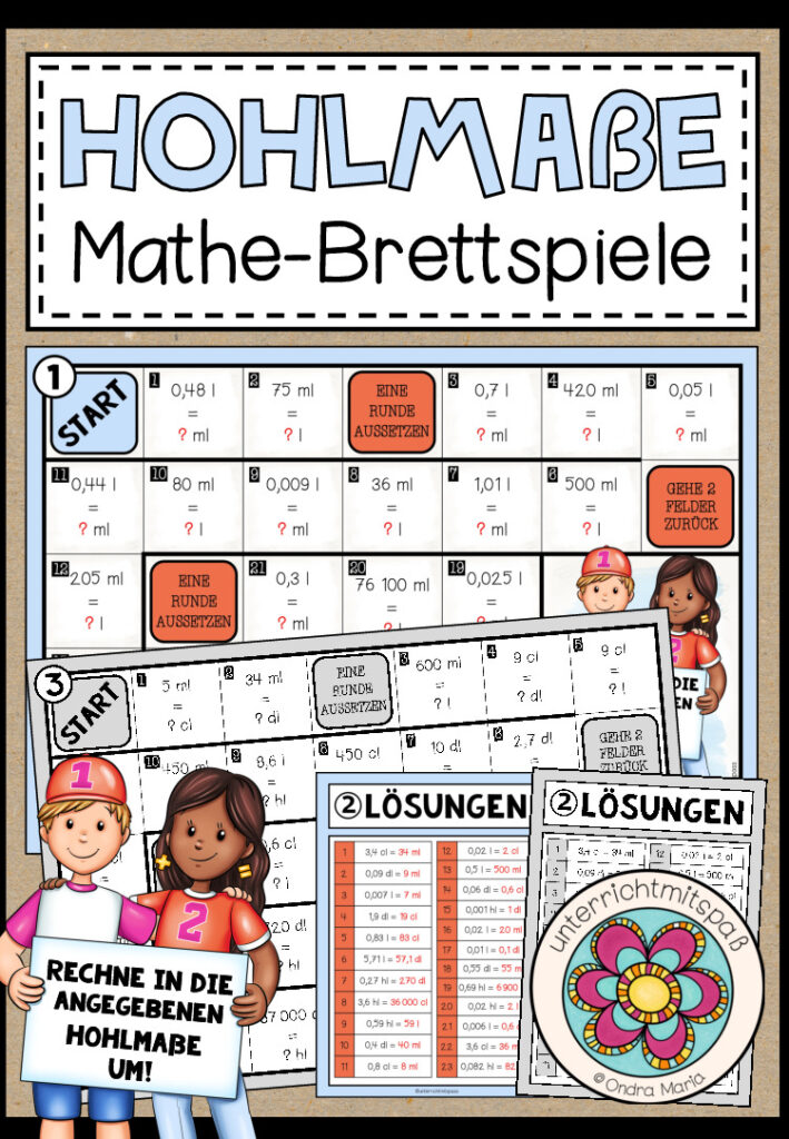 HOHLMAßE (mit Dezimalzahlen) – 3 Mathe-Brettspiele