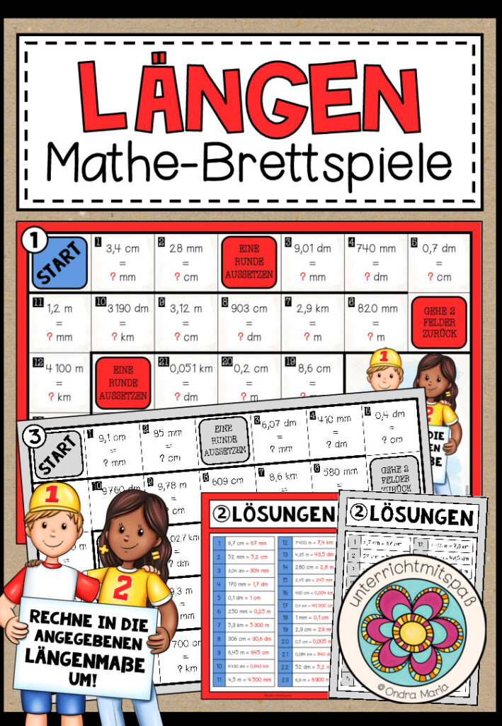 LÄNGEN (mit Dezimalzahlen) – 3 Mathe-Brettspiele