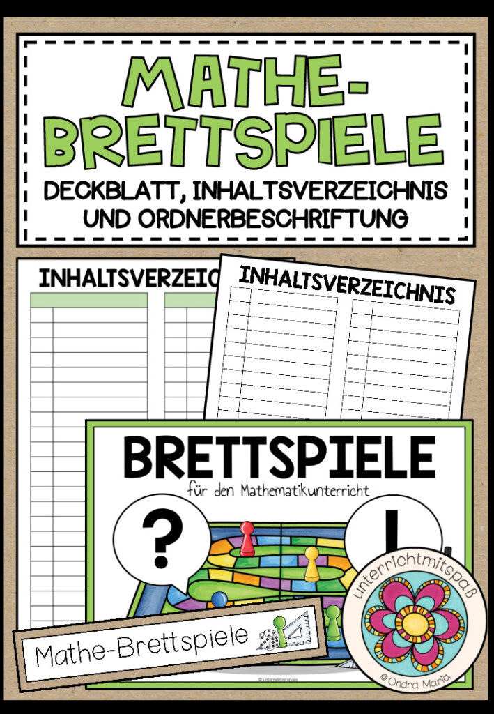 MATHE-BRETTSPIELE (Deckblatt, Inhaltsverzeichnis, Ordnerbeschriftung)
