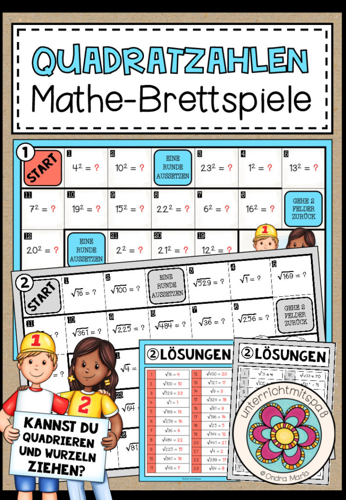 QUADRATZAHLEN & WURZELN – 2 Mathe-Brettspiele