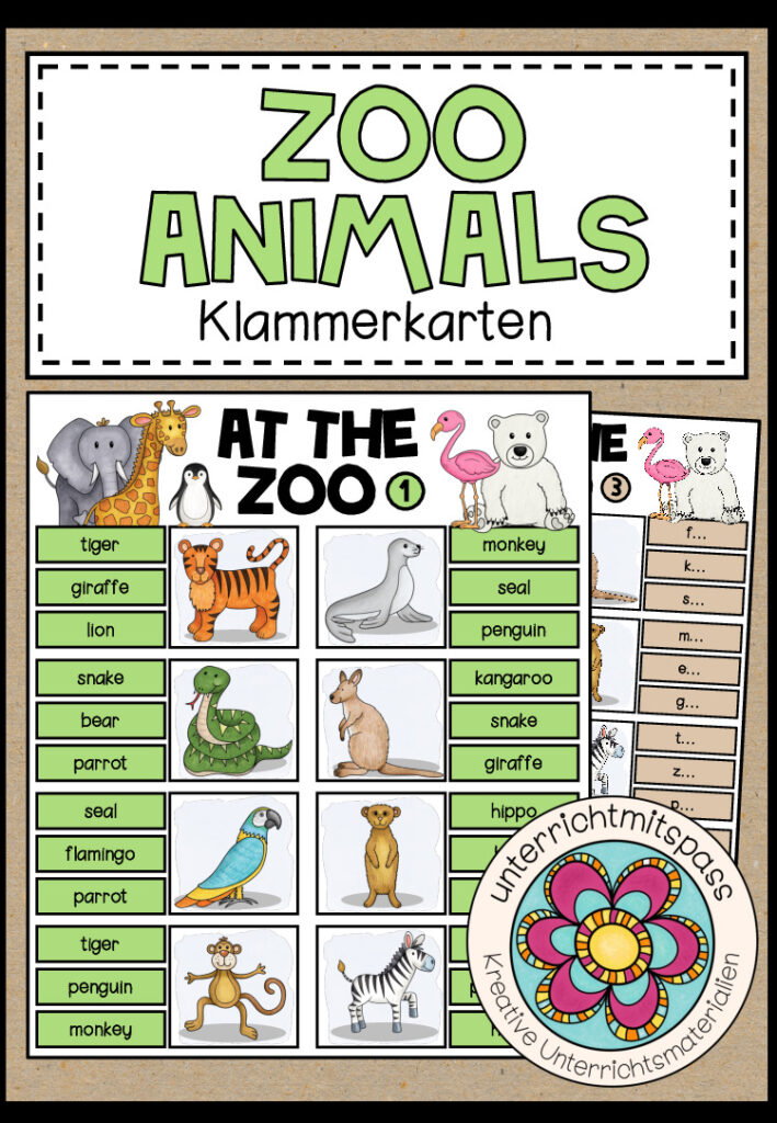 ZOO ANIMALS – Klammerkarten (differenziert)