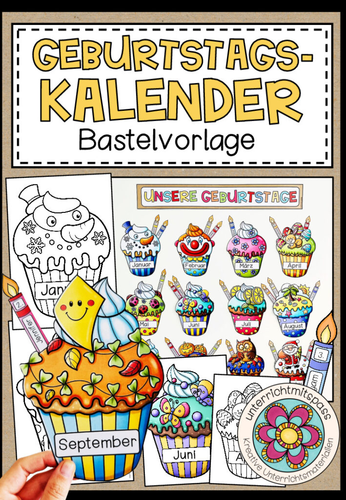 Geburtstagskalender (Cupcakes) – Bastelvorlage