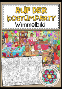 AUF DER KOSTÜMPARTY – Wimmelbild + Arbeitsblätter (für alle Sprachen geeignet)