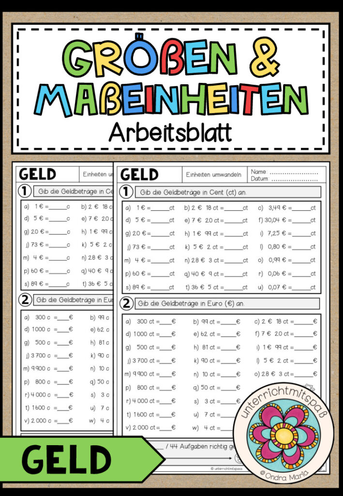GRÖßEN UND MAßEINHEITEN – Geld (Arbeitsblatt)
