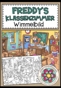FREDDYS KLASSENZIMMER – Wimmelbild + Arbeitsblätter (für alle Sprachen geeignet)