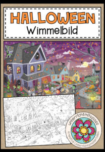 HALLOWEEN – Wimmelbild + Arbeitsblätter (für alle Sprachen geeignet)
