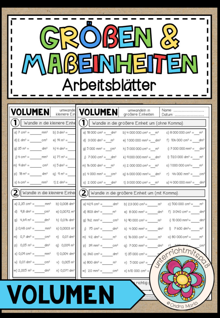 GRÖßEN UND MAßEINHEITEN – Volumen (Arbeitsblätter)