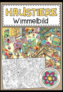 HAUSTIERE – Wimmelbild + Arbeitsblätter (für alle Sprachen geeignet)