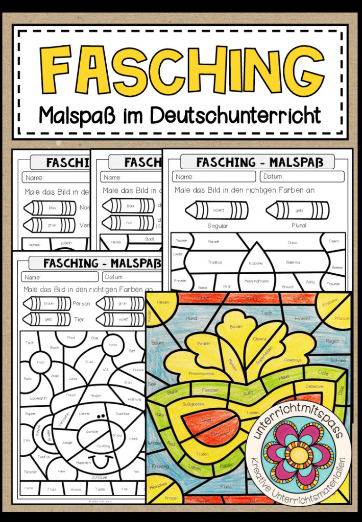 FASCHING / KARNEVAL – Malspaß im Deutschunterricht (Artikel, Wortarten, Singular und Plural)