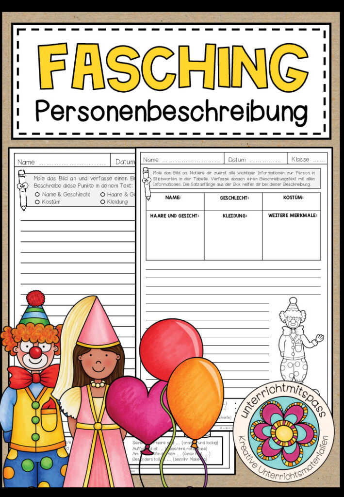 FASCHING / KARNEVAL – Personenbeschreibung (Kostüme) – Schreibanlass (2-fach differenziert)