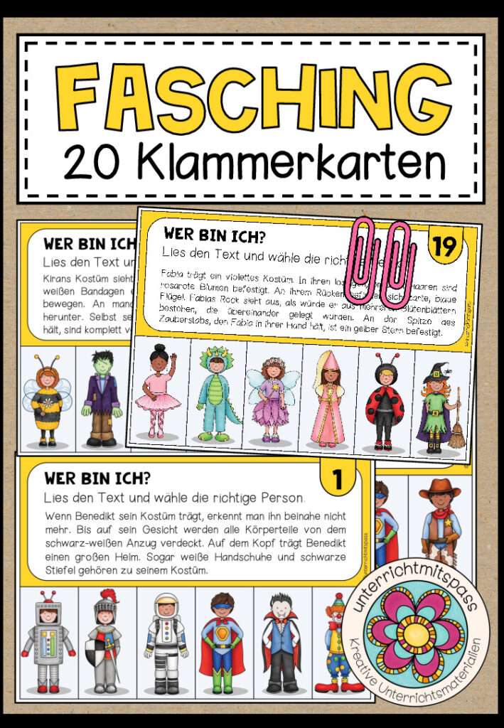 FASCHING / KARNEVAL – Personenbeschreibung (Kostüme) – Klammerkarten