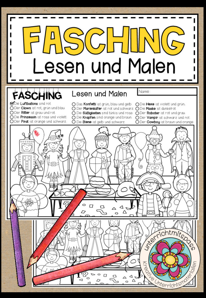 KARNEVAL / FASCHING – Lesen und Malen (2-fach differenziert)