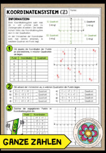 GANZE ZAHLEN (Koordinatensystem) – Arbeitsblatt