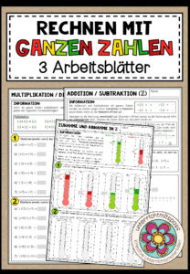 RECHNEN MIT GANZEN ZAHLEN – 3 Arbeitsblätter