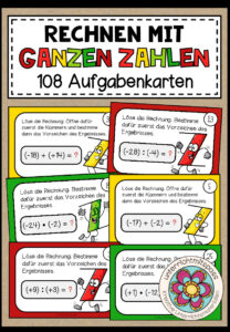RECHNEN MIT GANZEN ZAHLEN – 108 Aufgabenkarten