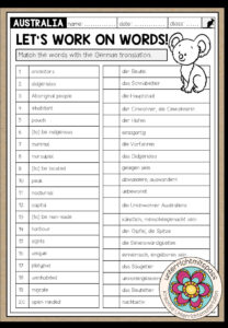AUSTRALIA – Vocabulary Worksheet (Definitions)