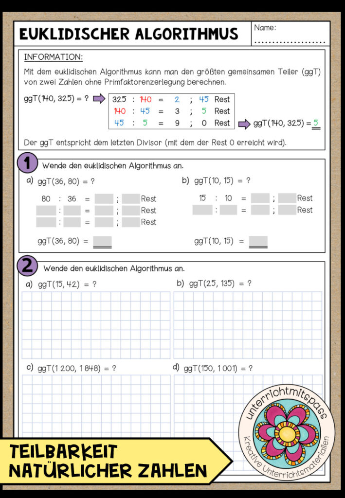 EUKLIDISCHER ALGORITHMUS (ggT) – Arbeitsblatt