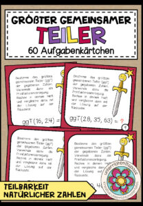 ggT (größter gemeinsamer Teiler) – 60 Aufgabenkärtchen