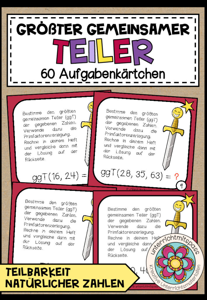 ggT (größter gemeinsamer Teiler) – 60 Aufgabenkärtchen
