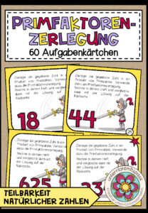 PRIMFAKTORENZERLEGUNG – 60 Aufgabenkärtchen