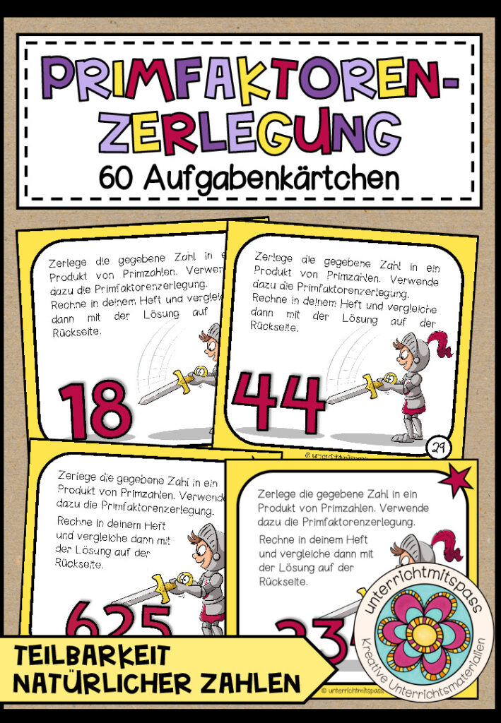 PRIMFAKTORENZERLEGUNG – 60 Aufgabenkärtchen