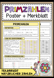 PRIMZAHLEN (Primfaktorenzerlegung) – Poster + Merkblatt
