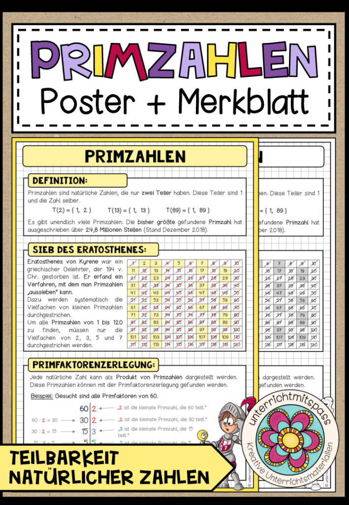 PRIMZAHLEN (Primfaktorenzerlegung) – Poster + Merkblatt