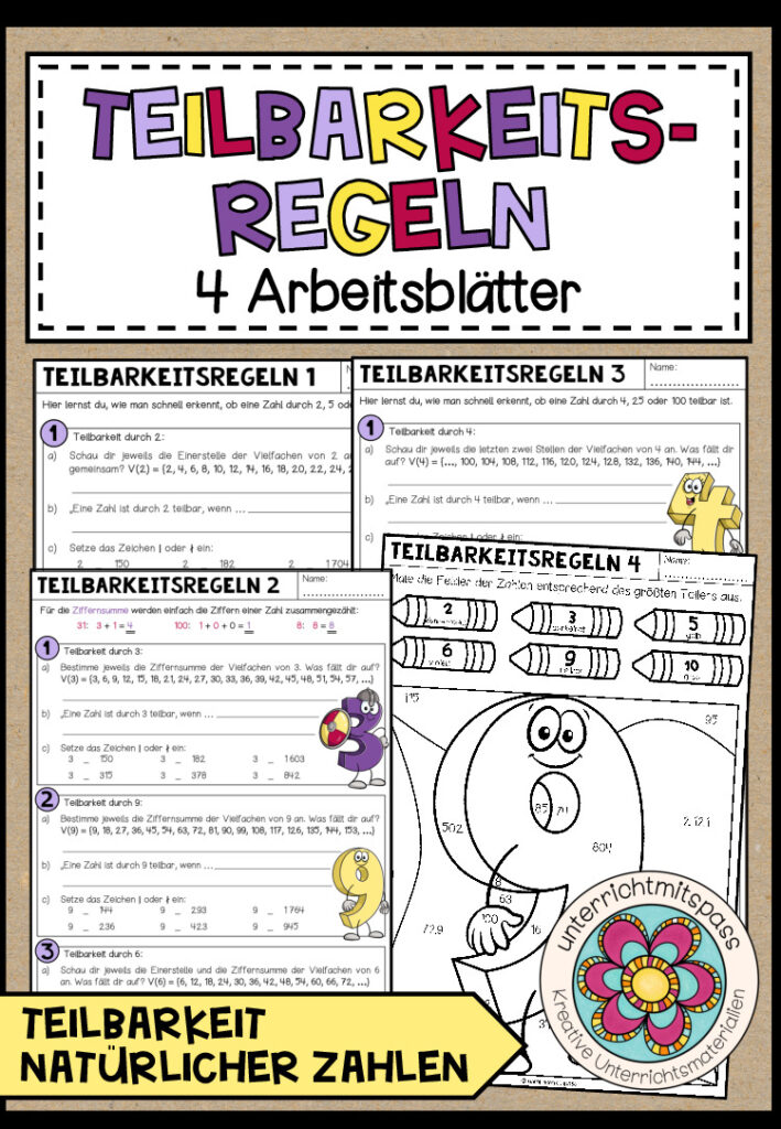 TEILBARKEITSREGELN – 4 Arbeitsblätter