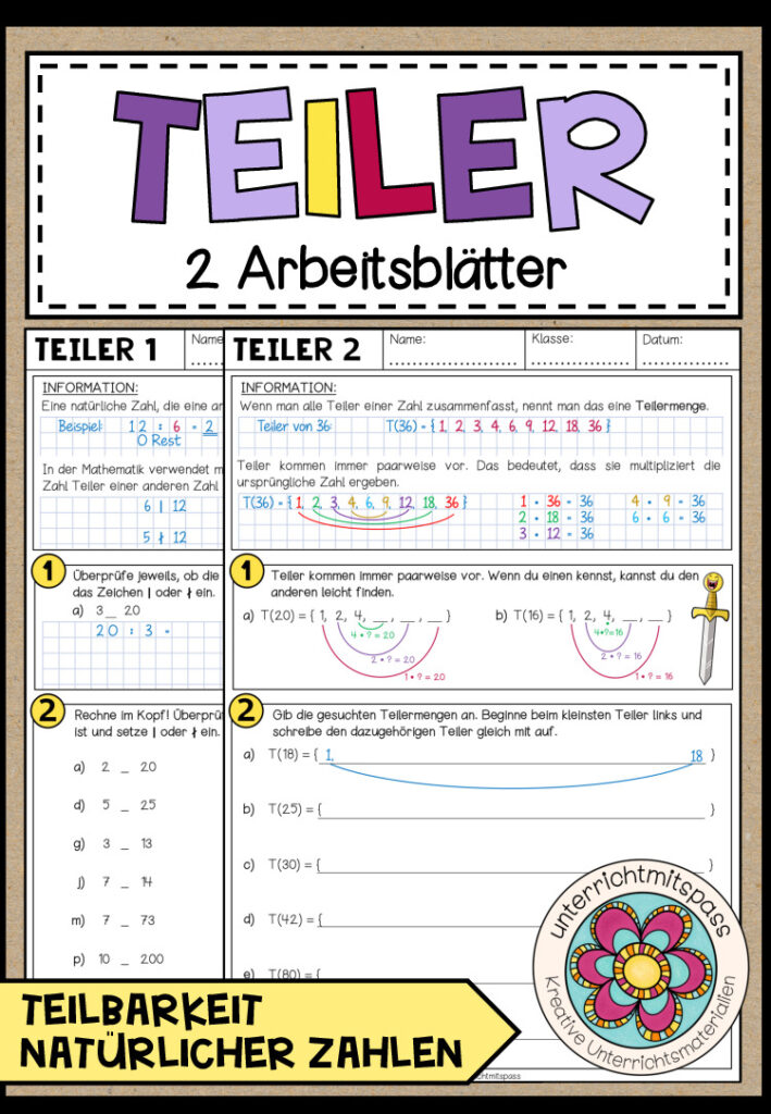 TEILER – 2 Arbeitsblätter