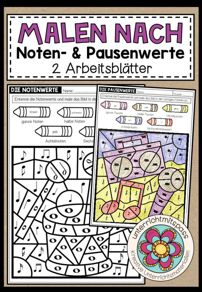 NOTEN- & PAUSENWERTE (Malen nach Noten/Pausen) – 2 Arbeitsblätter