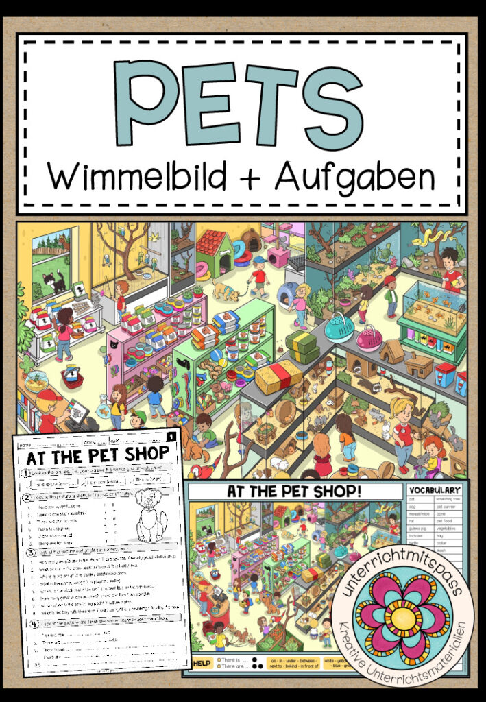 AT THE PET SHOP – Wimmelbild + Aufgaben (3.-5. Schulstufe)