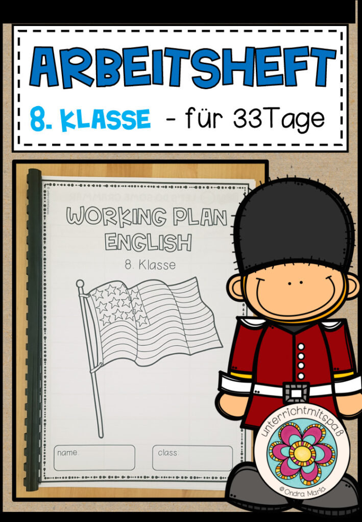 Arbeitsheft / Arbeitsplan / Übungsheft bei Schulschließung ENGLISCH 8. Klasse für 33 Tage