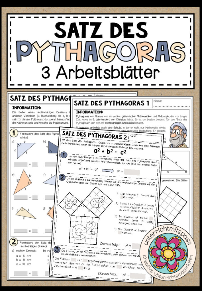 SATZ DES PYTHAGORAS – 3 Arbeitsblätter