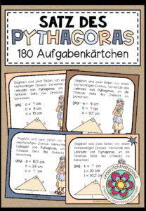 SATZ DES PYTHAGORAS – 180 Aufgabenkärtchen (differenziert)