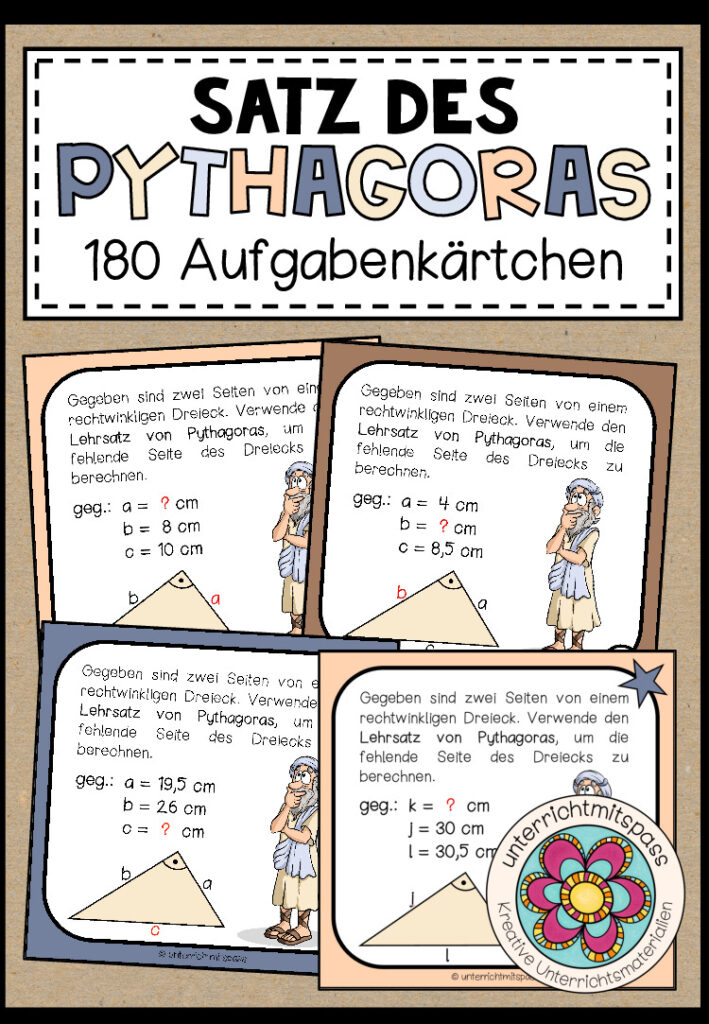 SATZ DES PYTHAGORAS – 180 Aufgabenkärtchen (differenziert)