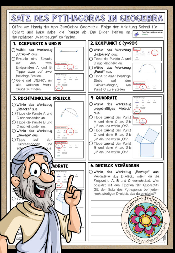 SATZ DES PYTHAGORAS (GeoGebra) – Arbeitsblatt