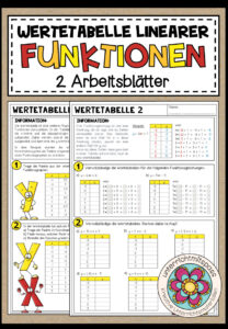 LINEARE FUNKTIONEN (Wertetabelle) – 2 Arbeitsblätter