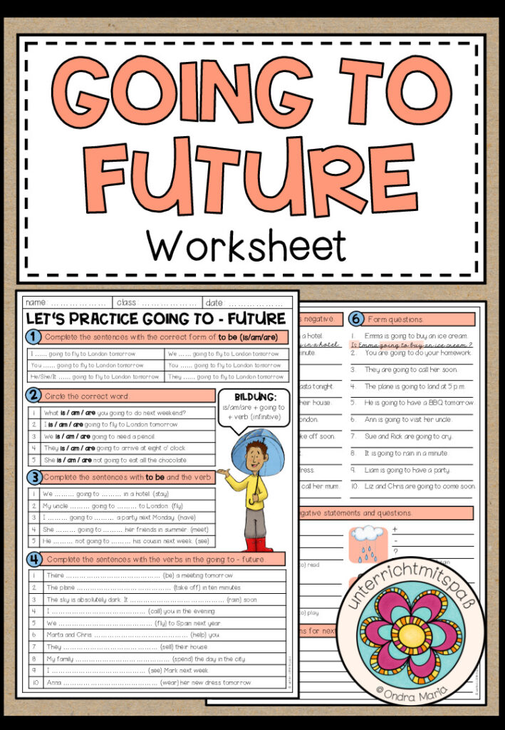GOING TO – FUTURE – Worksheets (Farbe + S/W)