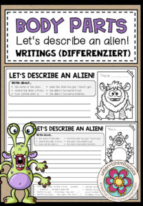 BODY PARTS – Writing (Let’s describe an alien!) – 10 verschiedene Aliens (2-fach differenziert)