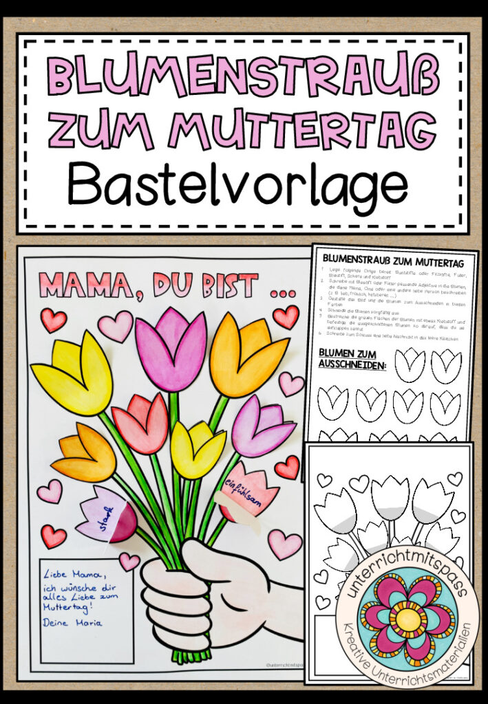 Blumenstrauß zum Muttertag (Muttertagsgeschenk) – Bastelvorlage