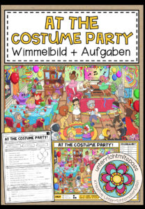 AT THE COSTUME PARTY – Wimmelbild + Aufgaben (Englisch 3.-5. Schulstufe)