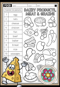 Dairy Products, Meat & Grains – Vocabulary Worksheet (3-fach differenziert)
