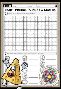 Dairy Products, Meat & Grains – Word Search