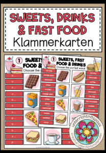 Fast Food, Drinks & Sweets – Klammerkarten (2-fach differenziert)
