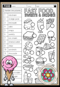 Fast Food, Drinks & Sweets – Vocabulary Worksheet (3-fach differenziert)