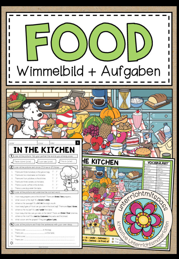 Food – Wimmelbild + Aufgaben (Englisch 3.-5. Schulstufe)
