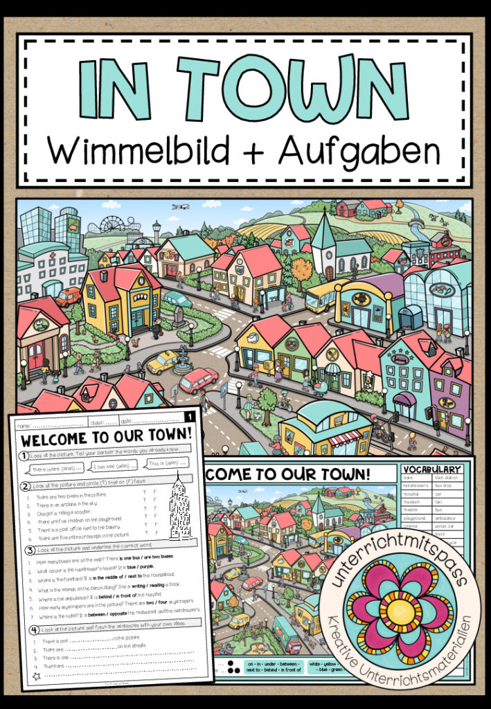 IN TOWN – Wimmelbild + Aufgaben (Englisch 3.-5. Schulstufe)